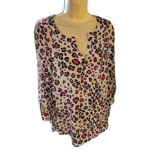 Cato Women's XL Multi-Colored Cheetah V-Necked Tunic Blouse